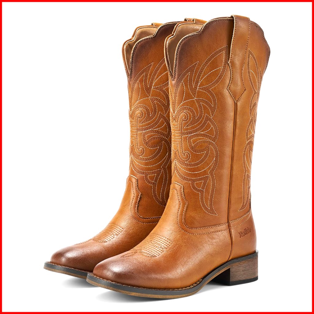 Square Toe Mid Calf Western Boots With Chunky Heel For Women